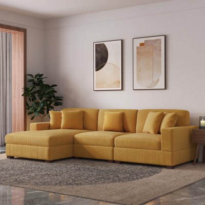 Milbrey 3-Piece Corduroy Modular Sectional with Loose Back