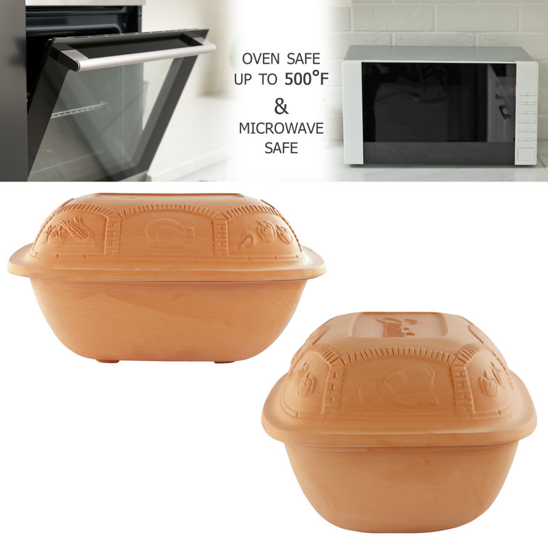 Large Brown Oval Earthenware Covered Roaster