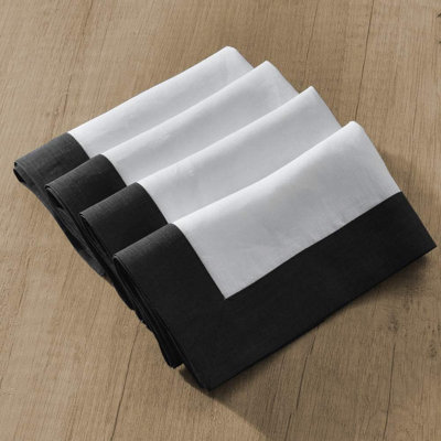 100% Linen Napkins - (Pack Of 4) - Premium (Coloured Border) Reusable Washable Durable Daily Use For Dinner/Party/Picnic/Wedding