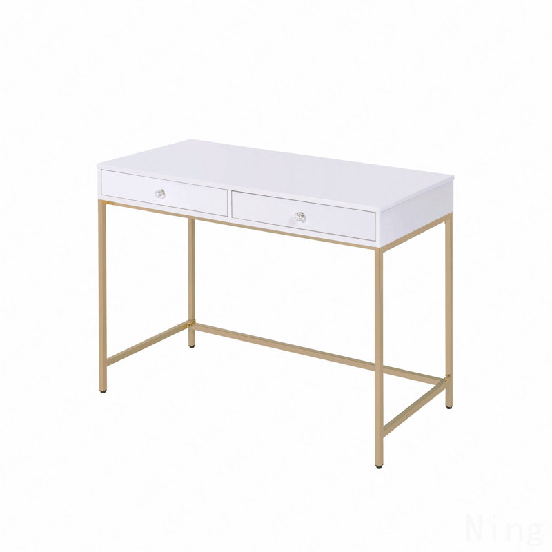 Bureau d'écriture blanc ultrabrillant et finition dorée