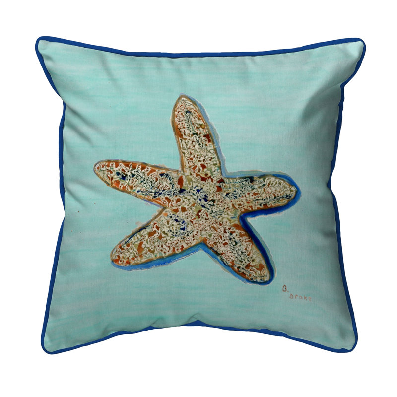 Starfish Indoor/Outdoor Throw Pillow, 18" x 18", Teal/Brown