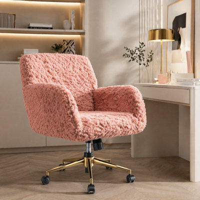 Chaise de bureau, chaise de bureau à poils de lapin artificiel, chaise de bureau pivotante et chaise de coiffeuse réglable