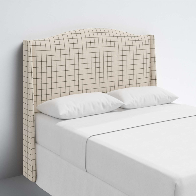Tête de lit tapissier Vasiliy, Grand, Coton à motif carreauté crème