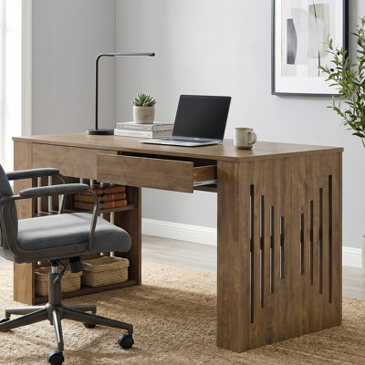 63" Executive Desk With 2 Drawers & Side Storage Shelves, Modern Farmhouse Computer Writing Desk, Multi-Functional Workstation For Home Office
