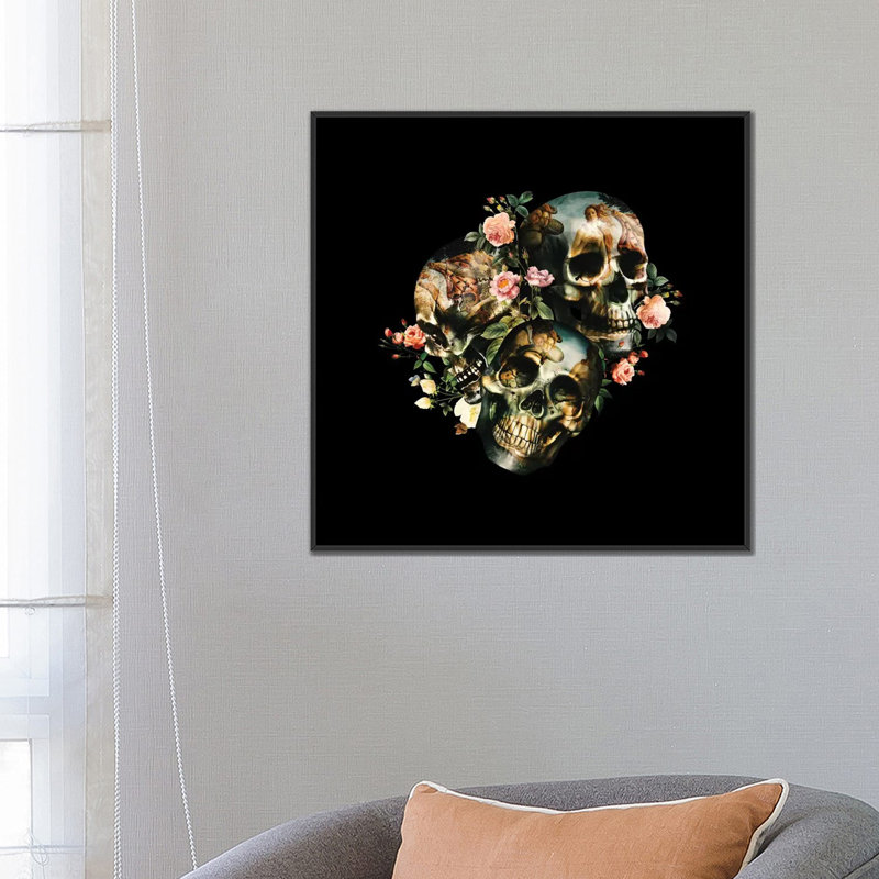 Crâne et Vénus, impression sur toile tendue, H 26 po x l 26 po x P 1,5 po, Toile avec cadre noir, Pas de tapis