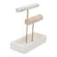 Présentoir à bijoux et barre à bracelets contemporain à 2 niveaux en marbre pour coiffeuse - Rangement moderne pour commode - 23 cm, blanc et beige