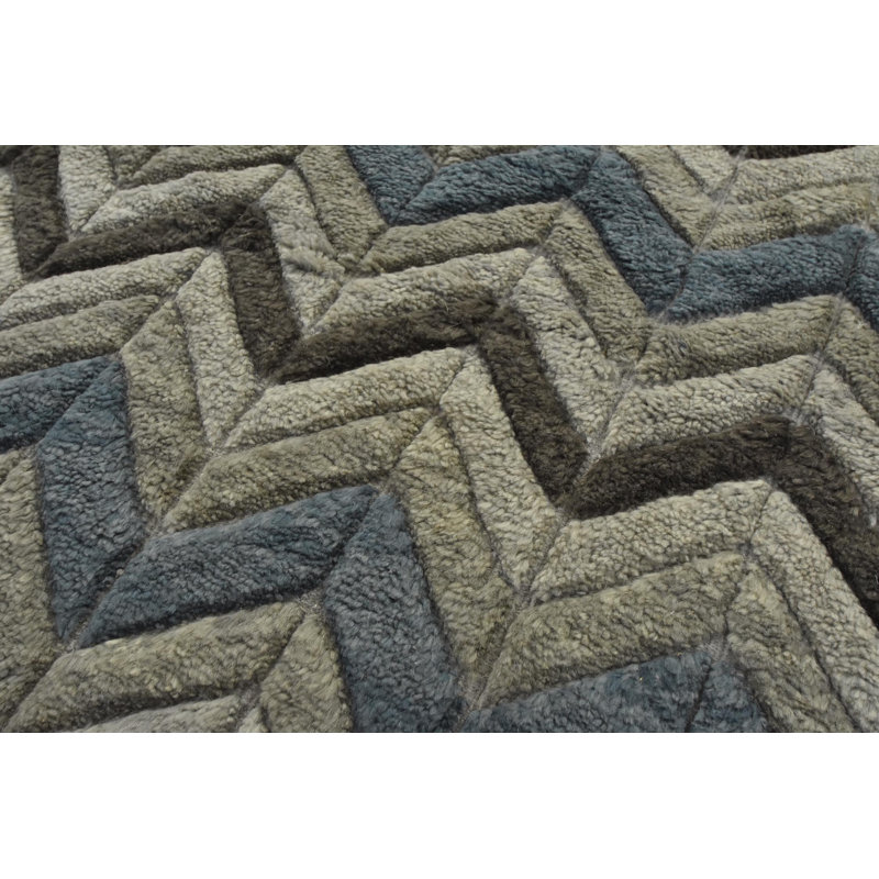 Tapis gris en laine noué à la main de conception unique 8 pi 2 po x 10 pi 1 po Putra