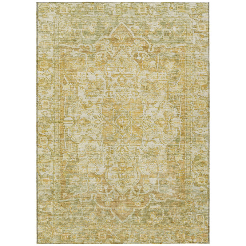 Machine Washable Indoor/Outdoor Xhevrie Tan Rug, Rectangle 8' x 10'
