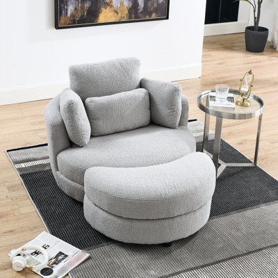 Fauteuil rotatif surdimensionné avec rangement - tissu doux, structure de support, accents pivotants modernes gris, base