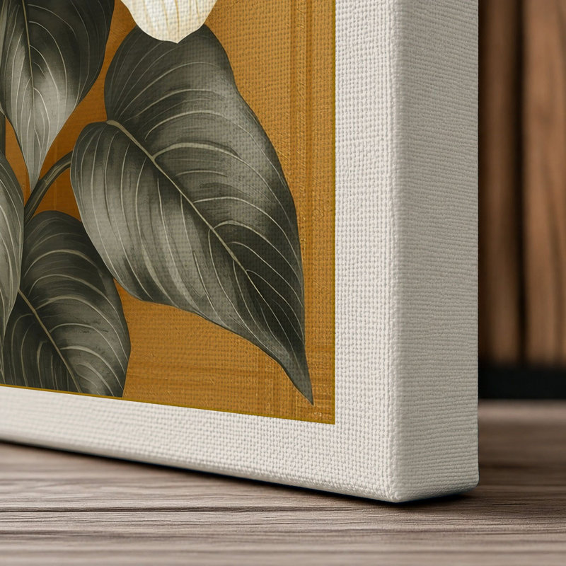 White Blooms in Gold Frame Botanical - Wrapped Canvas, 24x16 - 61.0 x 40.6 cm, Cream Border