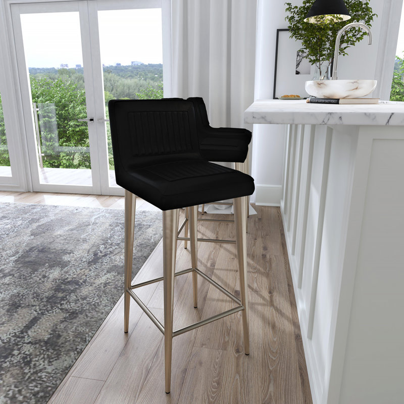 Maxwell Leather 32" Bar Stool, Silver, Black