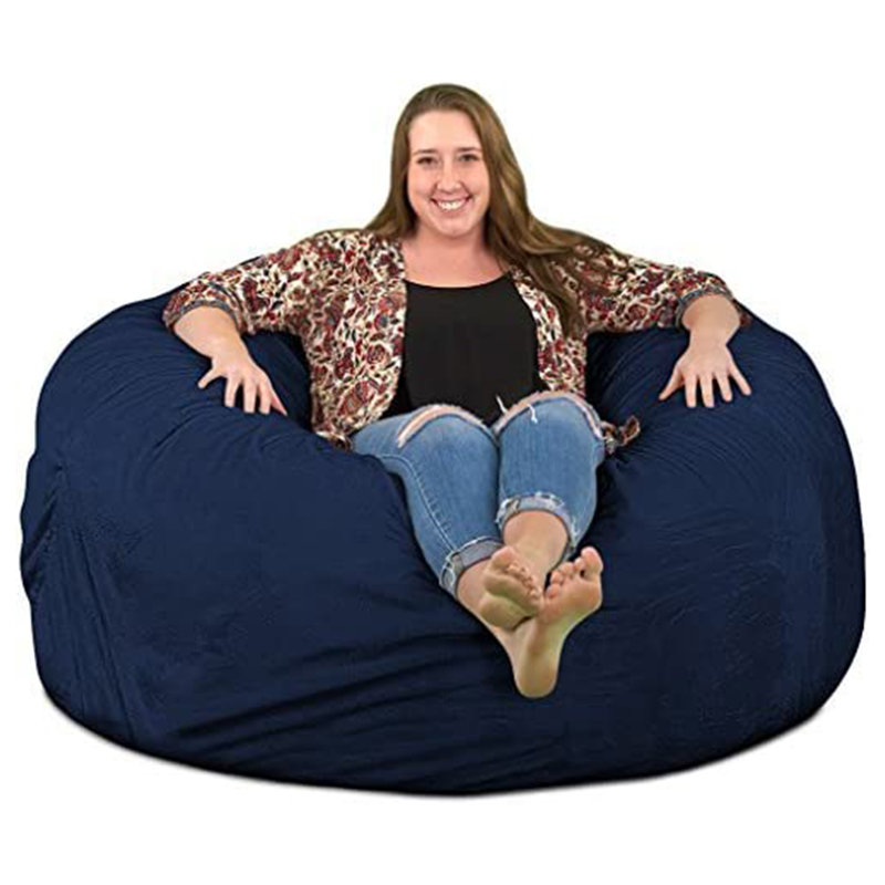 Bean Bag Chair, Oversized Indoor Comfy Lounger, Suede, 34" H x 58" W x 58" D, Navy Suede