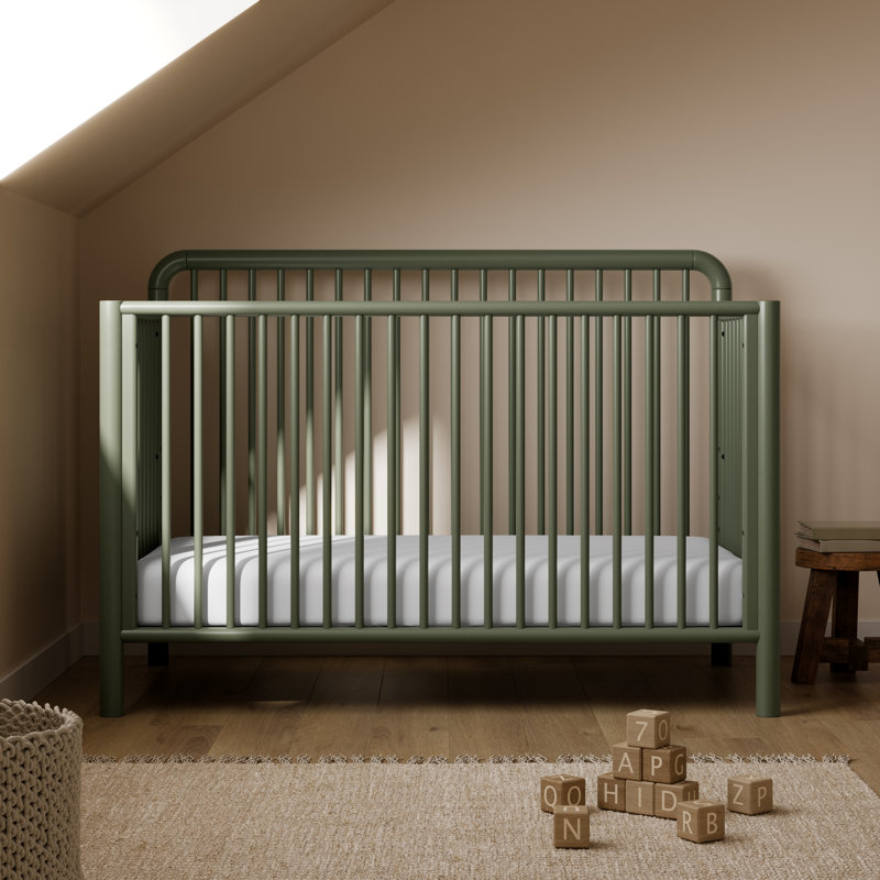 Porto Deluxe 5-in-1 Convertible Crib with Bonus Toddler Guardrail , Olive