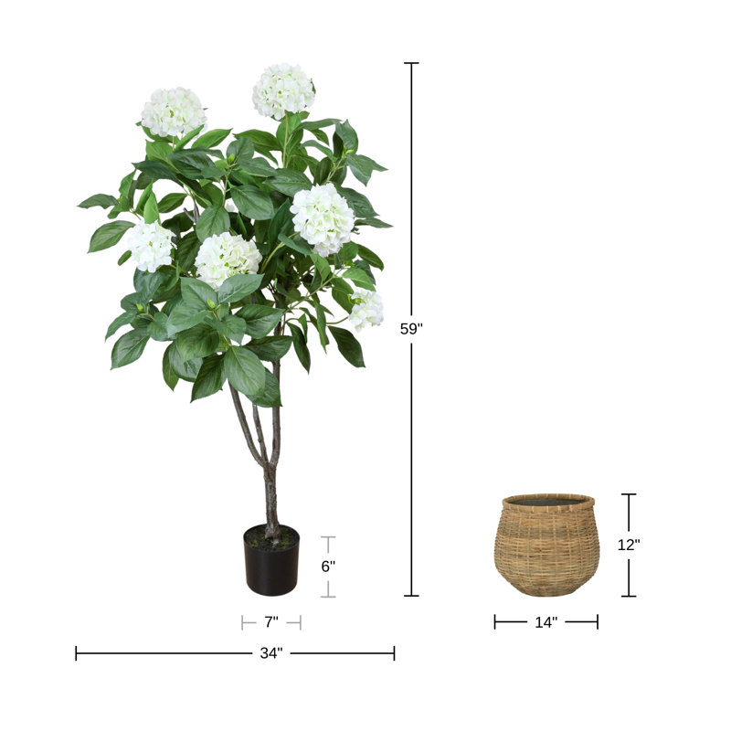 5' Hydrangea Drop-In Tree with Bamboo-Wrapped Cement Pot