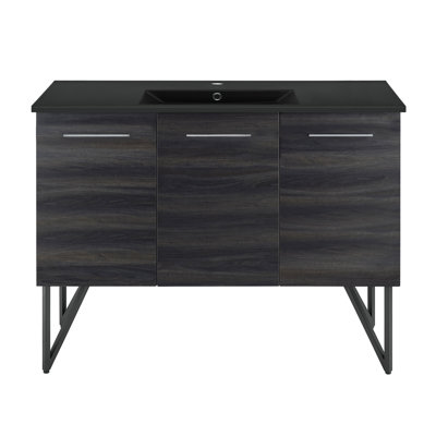 Anneco Meuble-lavabo en noyer noir avec comptoir en céramique noir