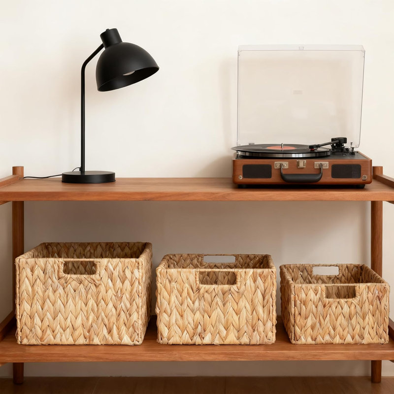 Water Hyacinth Storage Basket with Handles, 14cm H x 31.5cm W x  22cm D