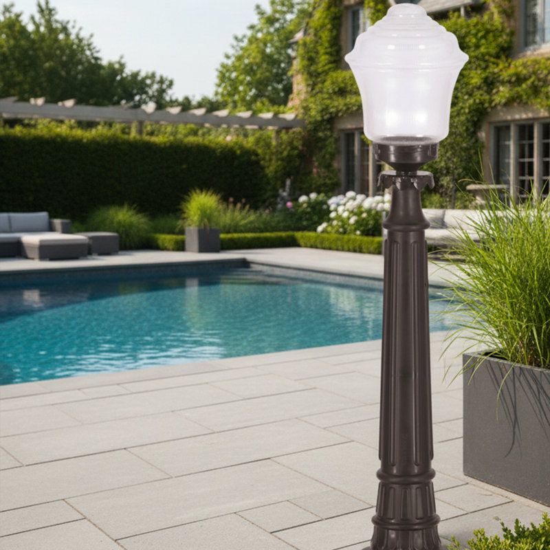 Lampadaire d'extérieur noir moderne avec abat-jour en acrylique nervuré - lampe sur pied d'extérieur