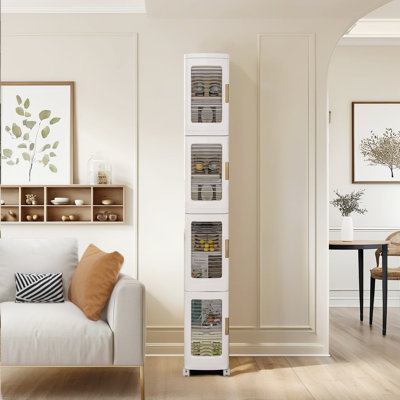 Rebrilliant 4 Tier Folding Stackable Storage Box, Tall Plastic Slim Storage Cabinet with Wheels, Bathroom Organizers and Storage With Adjustable Shelves for Bathroom Kitchen Laundry and Small Spaces