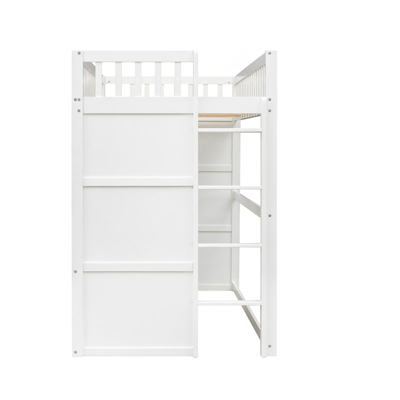 Lit mezzanine simple avec échelle - blanc, Lit simple