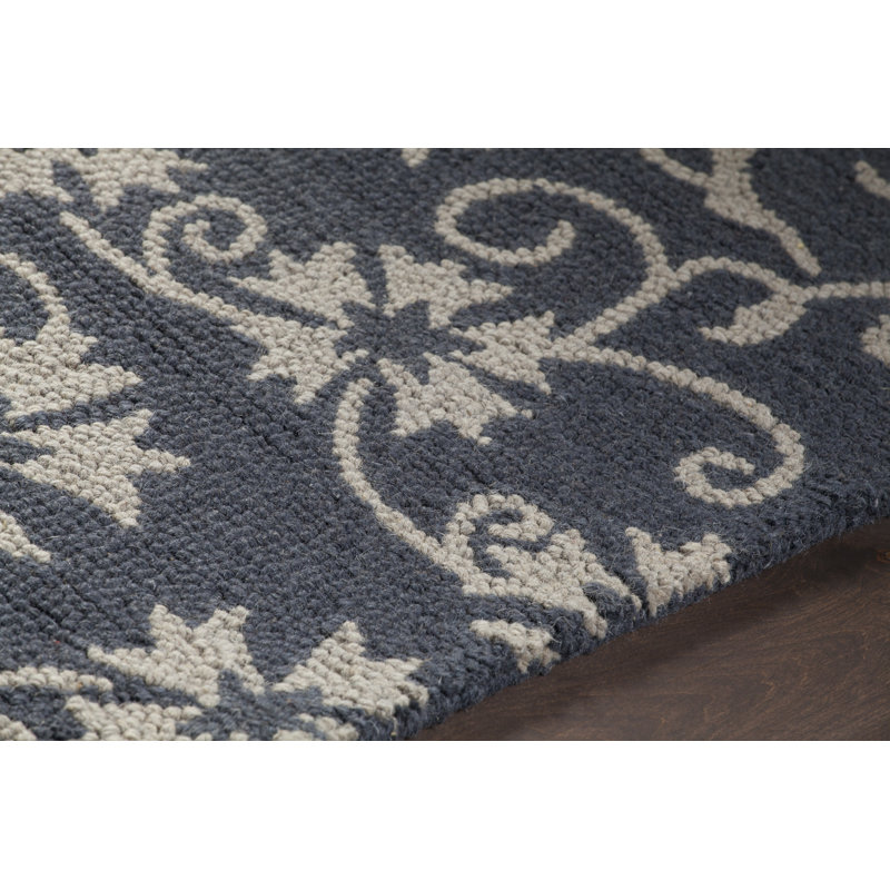 Tapis bleu-gris et ivoire en laine touffeté à la main Medford, Rectangle 7 pi 9 po x 10 pi 6 po, Bleu / ivoire / gris