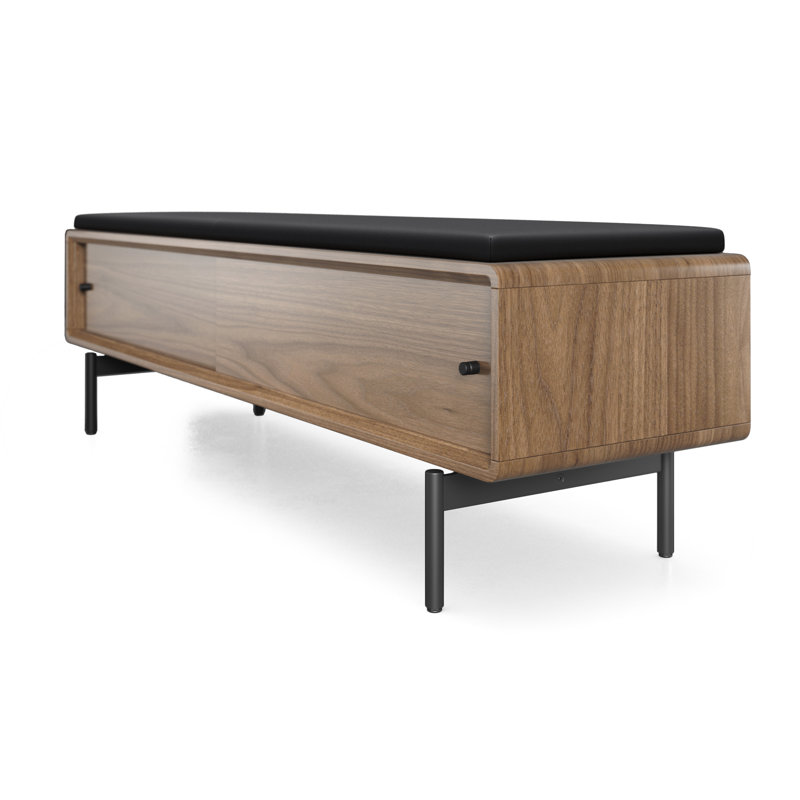 LINQ Leather Storage Bench, Natural Walnut/Black
