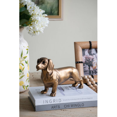11.5X3.5X6.5" Lifelike Dachshund Figurine With Copper Finish