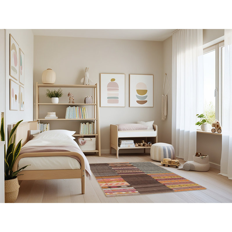 Tapis contemporain brun / gris / orange, Rectangle 3 pi x 5 pi