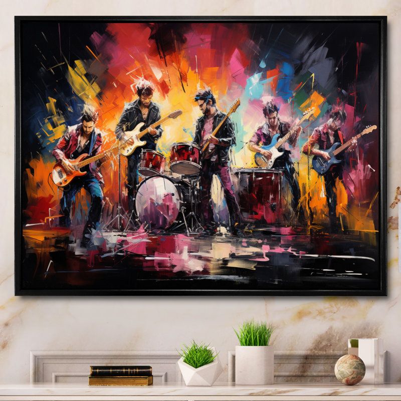 Rock Band In Action II, reproduction d'art sur toile, H 12 po x l 20 po x P 1 po, Cadre flottant noir