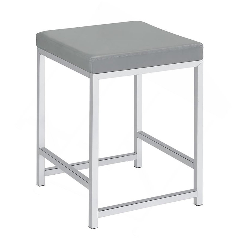 Light Grey Upholstered Square Vanity Stool, Light Gray