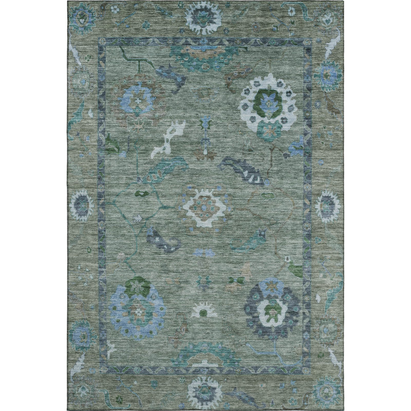 Premium Machine Washable Mayfield AMF2229 Global Rug, Aloe, 9' x 12'