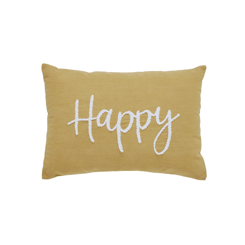 Coussin décoratif en coton brodé 14 po x 20 po Sentiment Happy