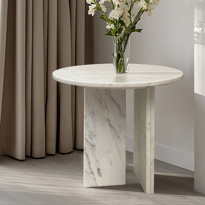 Table d'appoint ronde semi-polie en marbre, table d'appoint, petite table, marbre véritable, marbre véritable