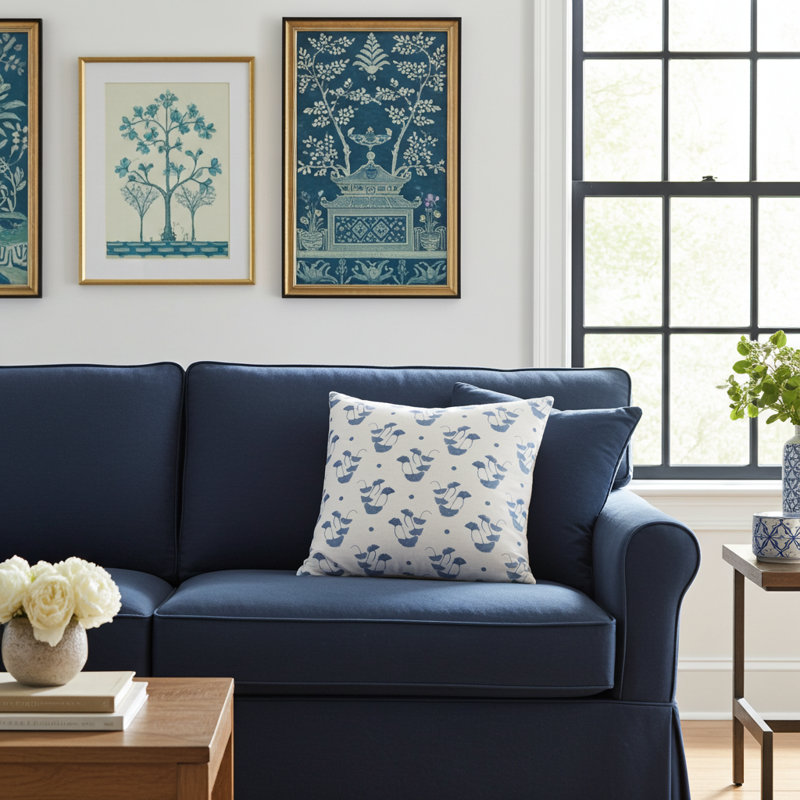 Ginkgo Square Pillow Cover & Insert, 22"H x 22"W, Chadwick Blue Floral