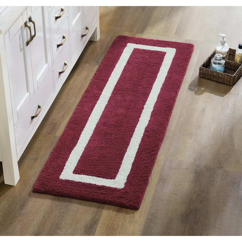 Widman 100% Cotton Tufted Reversible Bath Rug, Soft & Super Absorbent, Machine Washable Bathroom Rug for Shower, Tub & Sink Areas, 20" x 60" Runner, Red/White