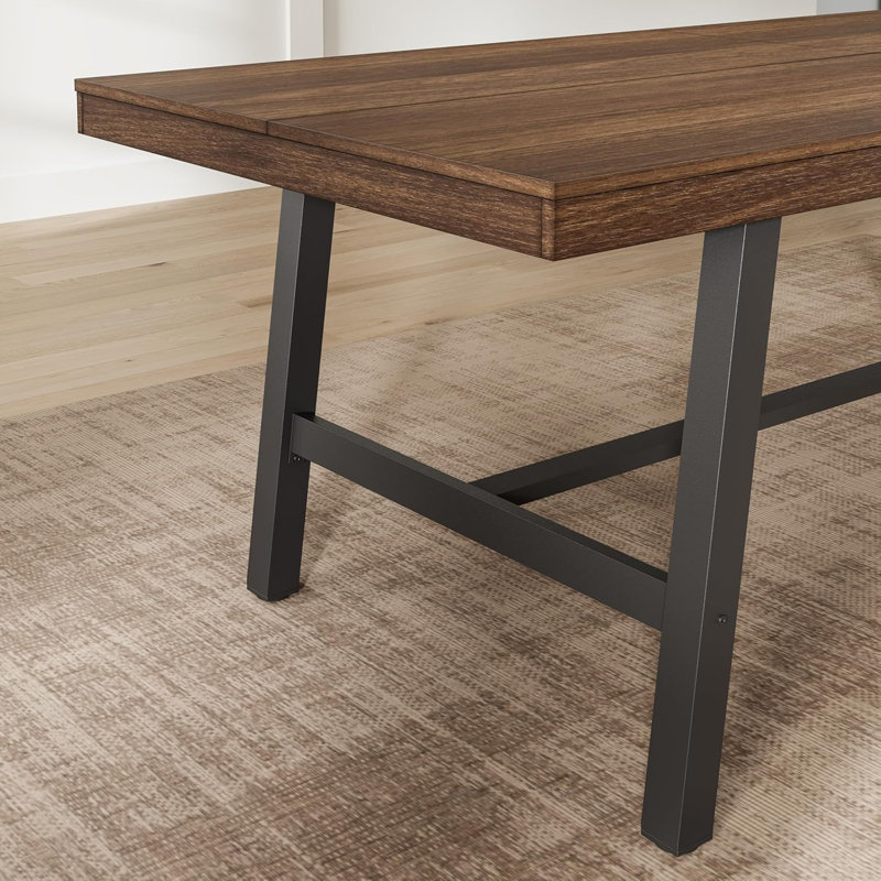 Table de salle à manger industrielle pour table rectangulaire de 8-10 à 86,6 po de long brun rustique, structure en métal robuste, surface d'aspect bois, maison, bureau, brun