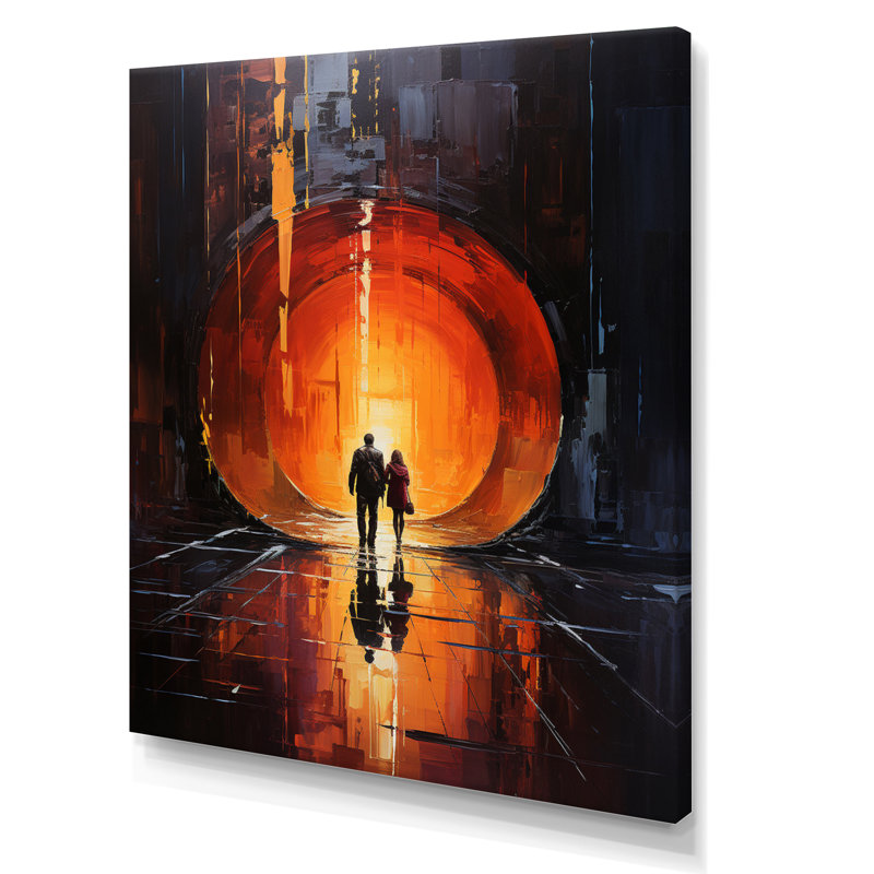 Couple dans un tunnel, reflet urbain sur toile, Toile tendue, H 32 po x l 24 po x P 1 po