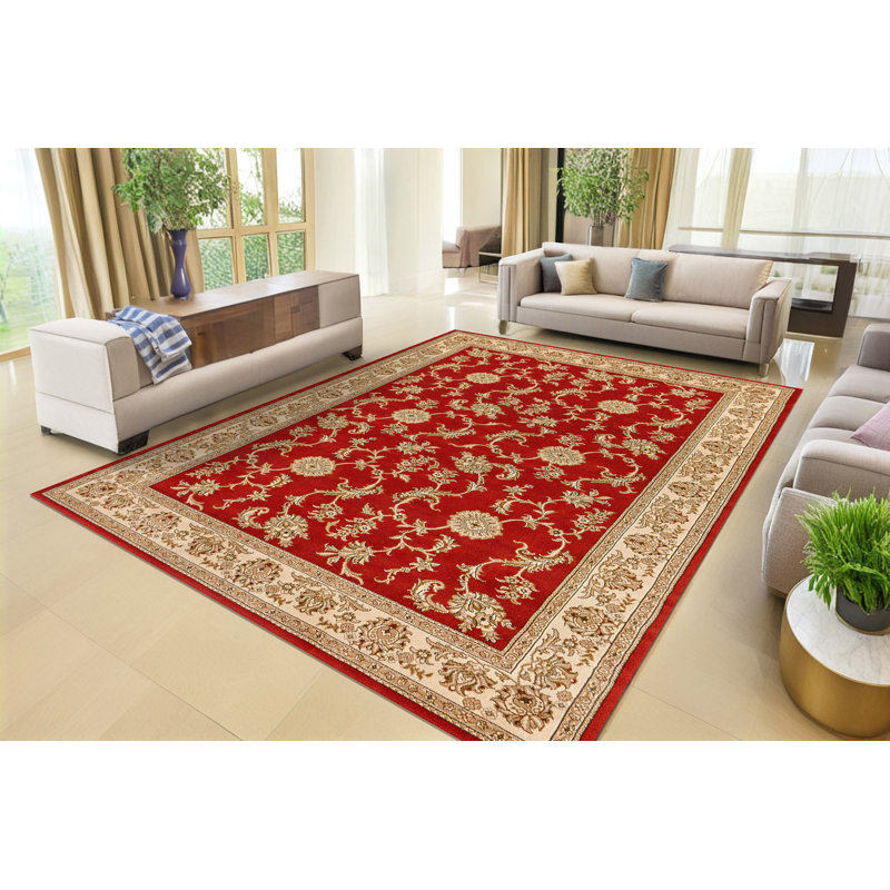 Tapis décoratif rouge de métier à tisser à la machine oriental, Rectangle 5 pi 3 po x 7 pi 7 po