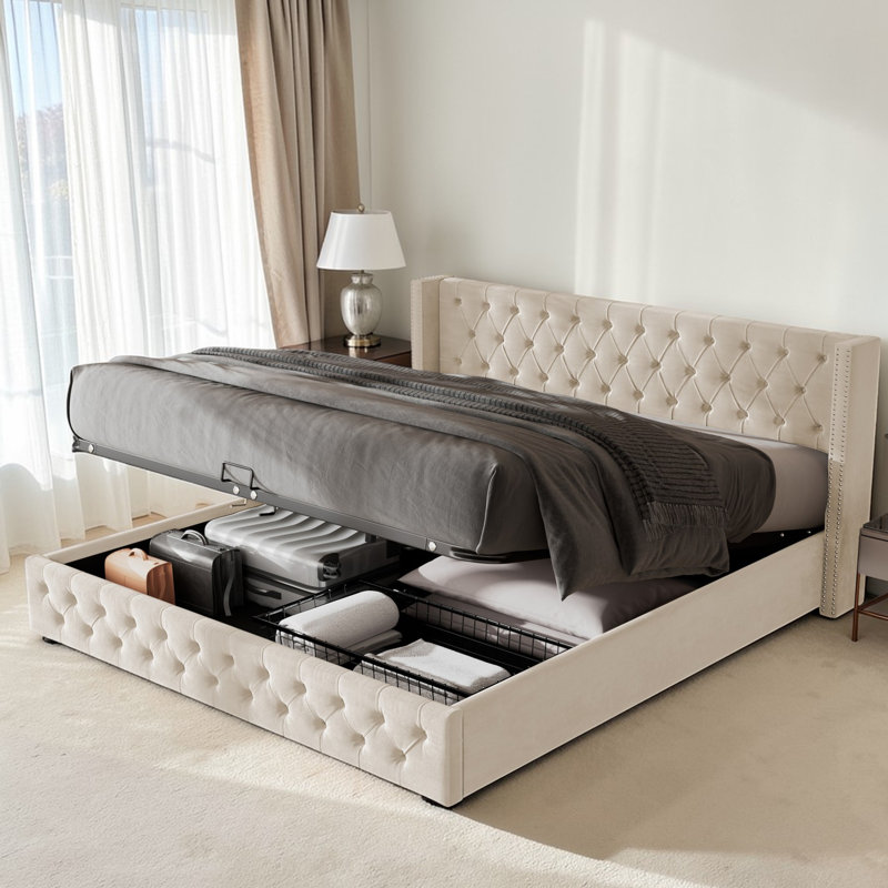 Parral Upholstered Storage Bed, Single (3'), Beige