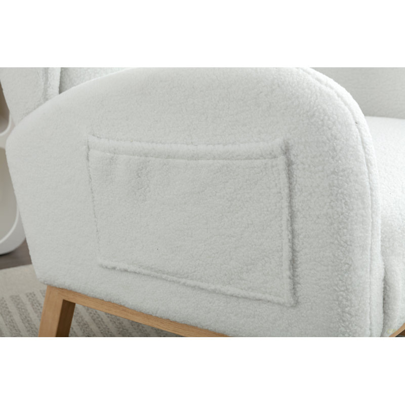 Chaise berçante en tissu Teddy avec pieds en bois paquet, Ivoire ivoire