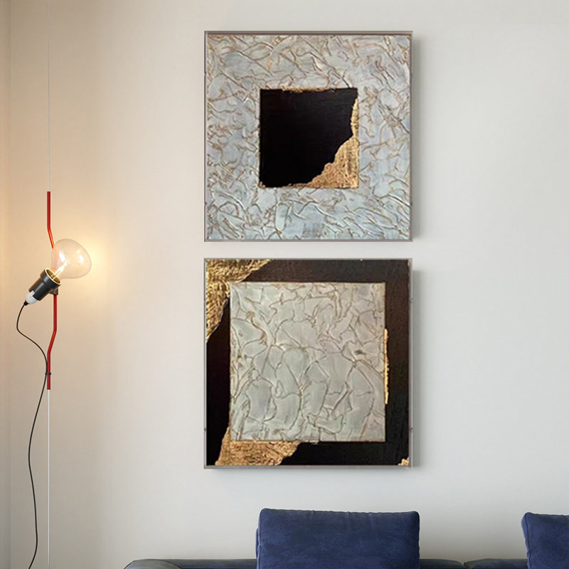 Ensemble de 2 tableaux rectangulaires abstraits modernes sur toile pour salon, H 15,75 po x L 15,75 po x l 3,15 po