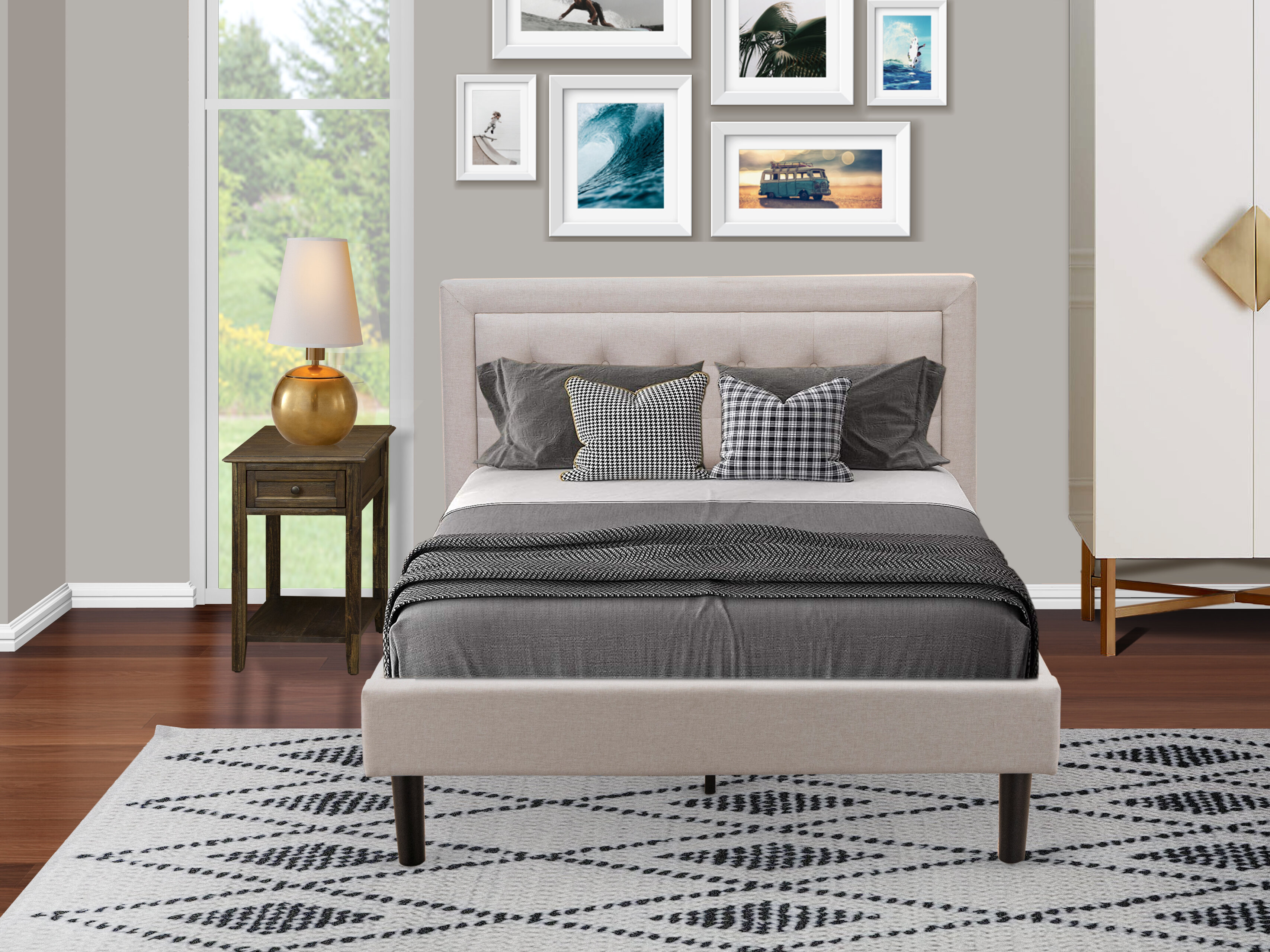 Classic Upholstered Bed with 2 Nightstands in Velvet House of Hampton Bed Size: Queen, Color: Light Gray