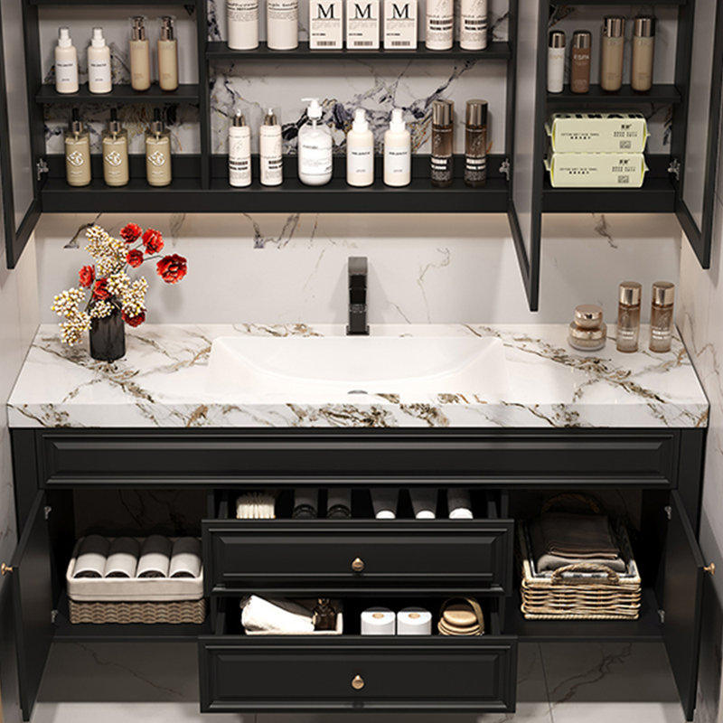 American light luxury retro style bathroom cabinet, H 19,69 po x l 55,12 po x P 21,65 po, Noir