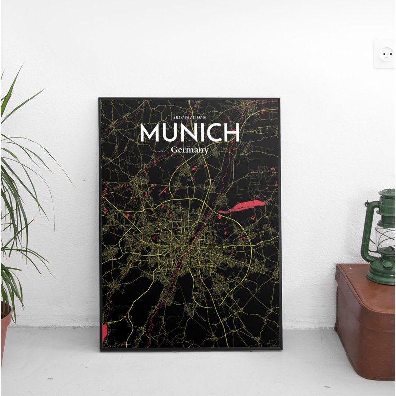 Munich City Map - No Frame Print, 43.2 cm H x 27.9 cm x 0.13 cm D