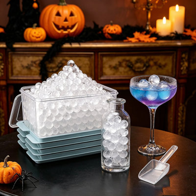 Tiny Pebble Ice Ball Trays with Lid and Bin, Mini Ice Cube Maker for Freezer, Easy‑Release Small Ice Mold for Iced Coffee, Beverages and Home Bar