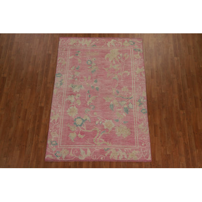Tapis de style oriental végétal noué à la main 5 x 7 Art Deco
