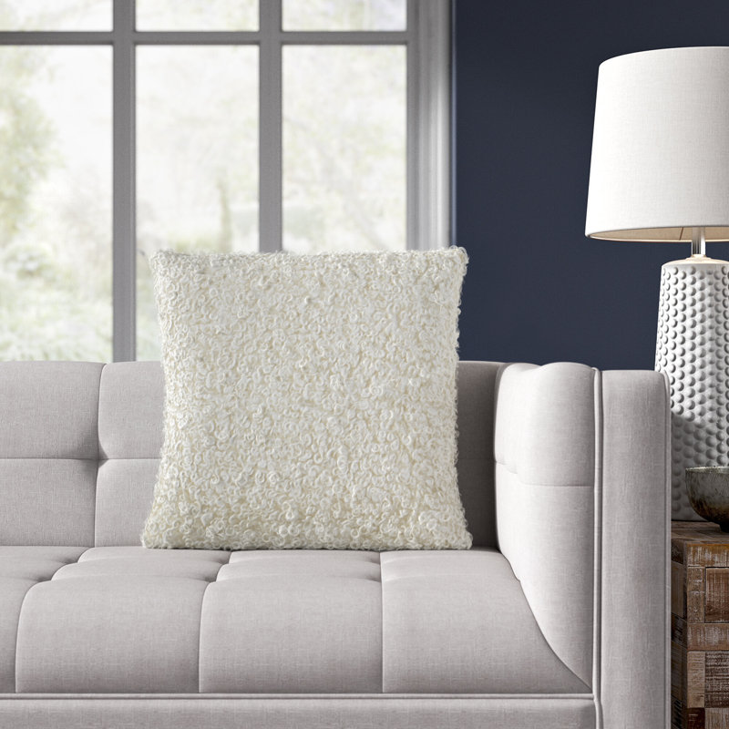 Heijo Faux Fur Reversible Throw Pillow, Feathers, Ivory