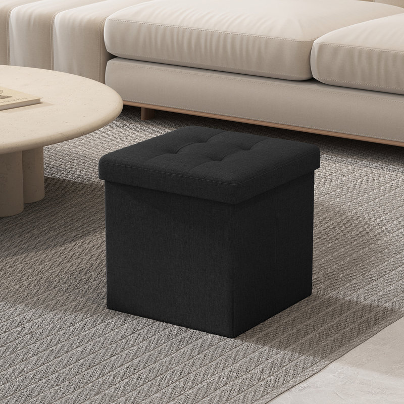 Storage Ottoman, 12.01 Inches Foldable Foot Rest Stool, Cube Ottoman With Storage, For Living Room, Bedroom, Dorm, Ink Black