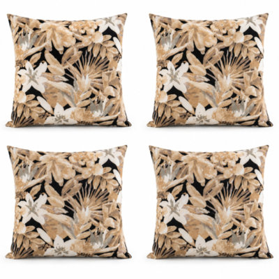 4 Pack Outdoor/Indoor Throw Pillows with Inserts with Zip, 18''x18'' Waterproof Fade Resistant Decorative Square Cushions for Couch, Sofa, Bed-Desert Botanical