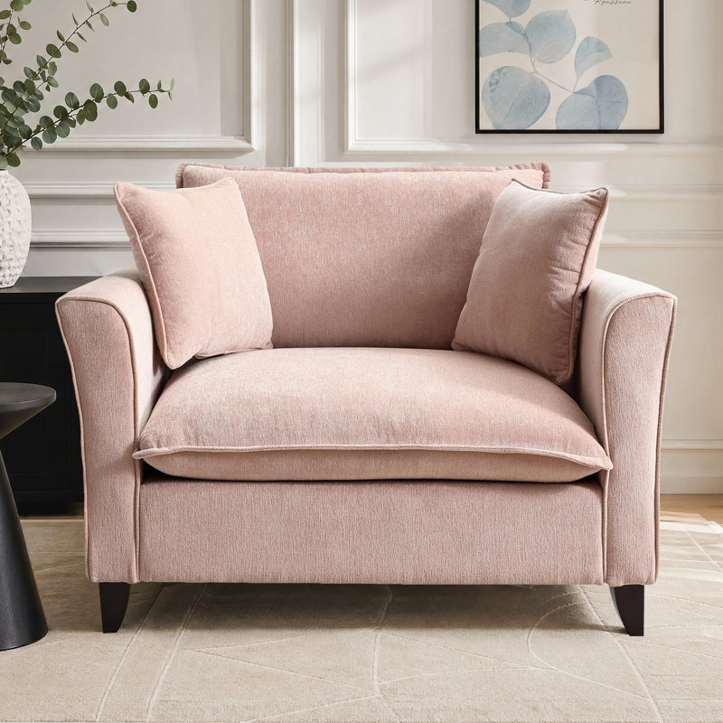 Fauteuil d'appoint simple avec accoudoirs profonds Aldora, Chenille rose