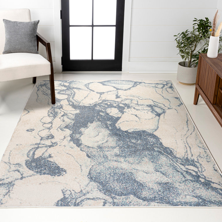 Tapis bleu / crème à motif abstrait marbré Cooper-John